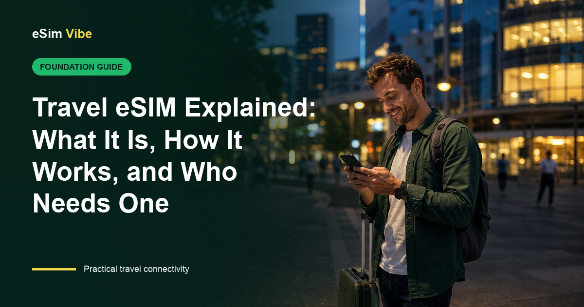 Traveller asking what is a travel eSIM while preparing a phone for an overseas trip