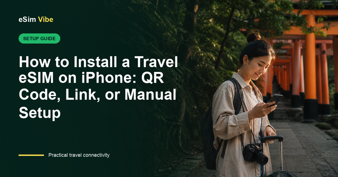 Step-by-step screen to install travel eSIM on iPhone using a QR code