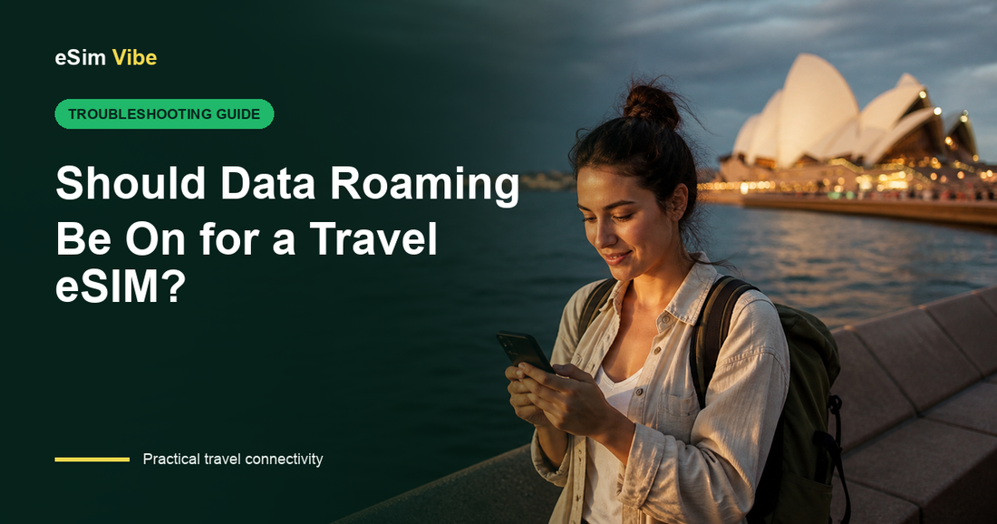 Phone settings showing travel eSIM data roaming on for the travel line