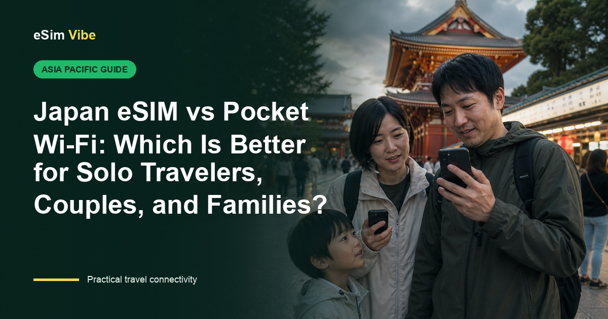 Japan eSIM vs pocket Wi-Fi choice beside a phone and portable router