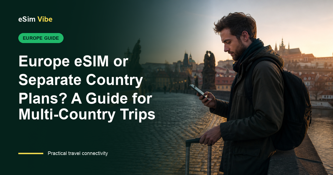 Europe regional eSIM vs country plans mapped across a multi-country rail trip