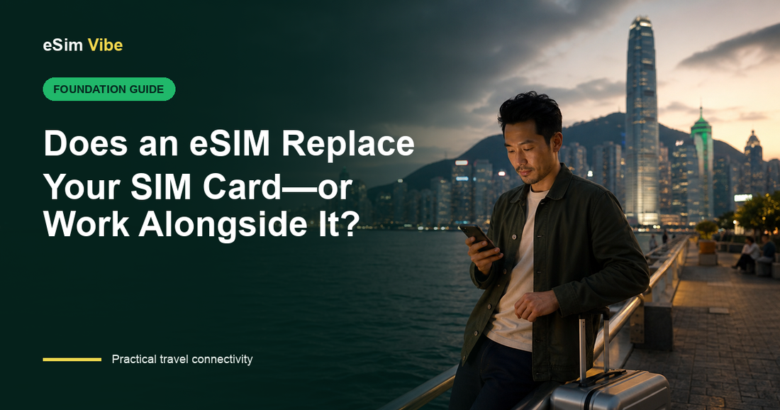 Diagram answering does eSIM replace SIM card or work beside the home line