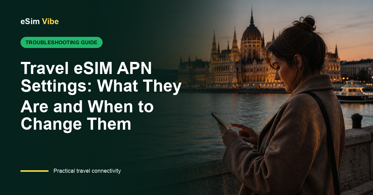 Phone menu showing travel eSIM APN settings supplied by a provider