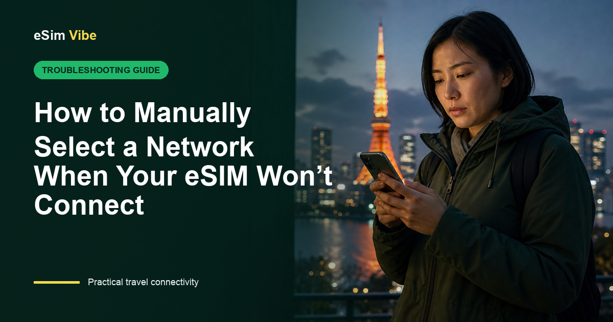 Mobile settings used to manually select eSIM network partner abroad