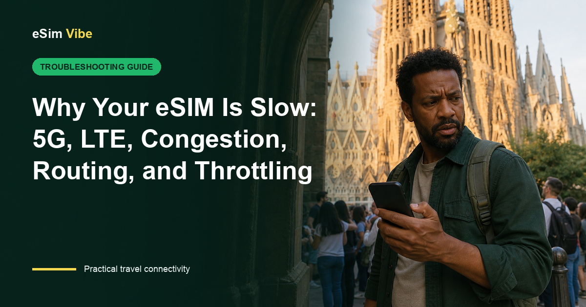 Traveller asking why is my eSIM slow while comparing 5G and LTE