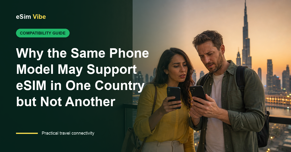 World map illustrating eSIM compatibility by country for one phone family