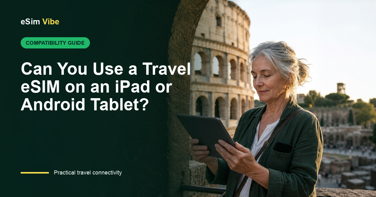 Traveller checking a travel eSIM for tablet on an iPad and Android tablet