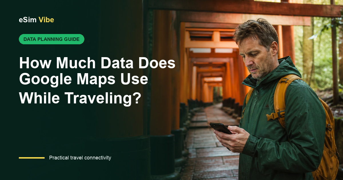 Google Maps travel data usage screen beside a downloaded offline city map