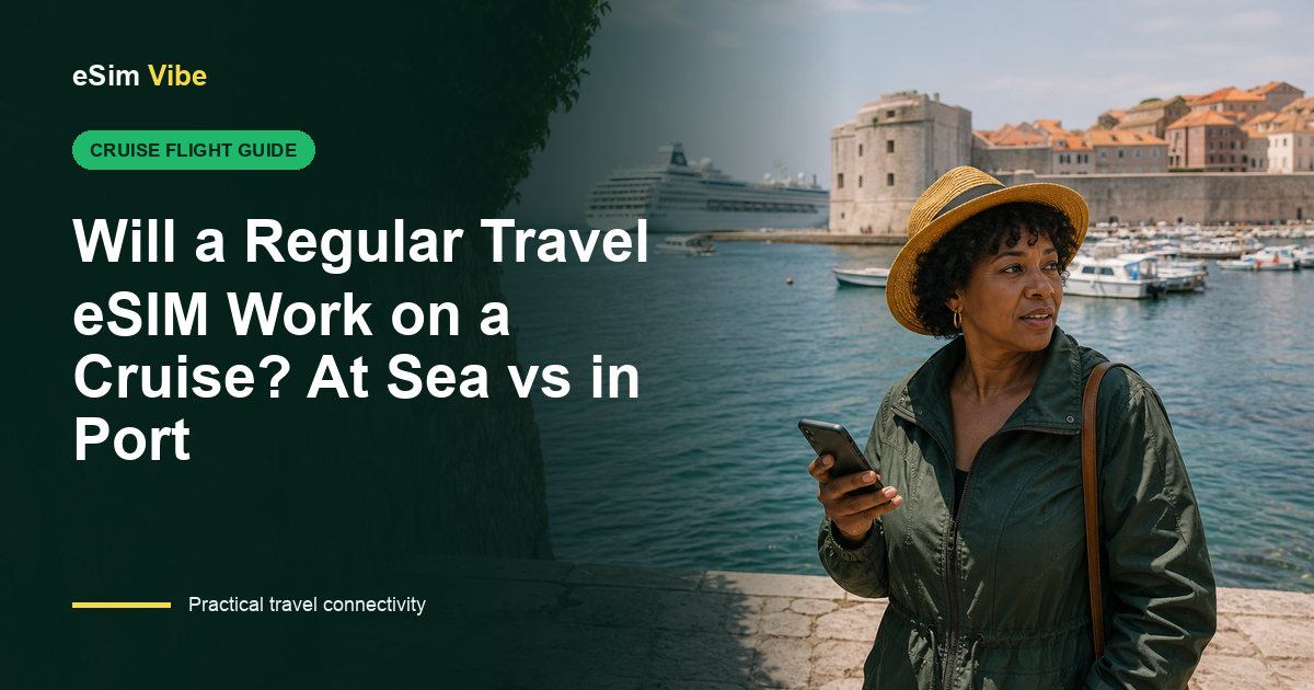 eSIM on cruise ship route showing terrestrial coverage in port and maritime service at sea